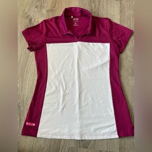 Adidas Pure Motion Medium Plum & White Womens Golf Tee Short Sleeve